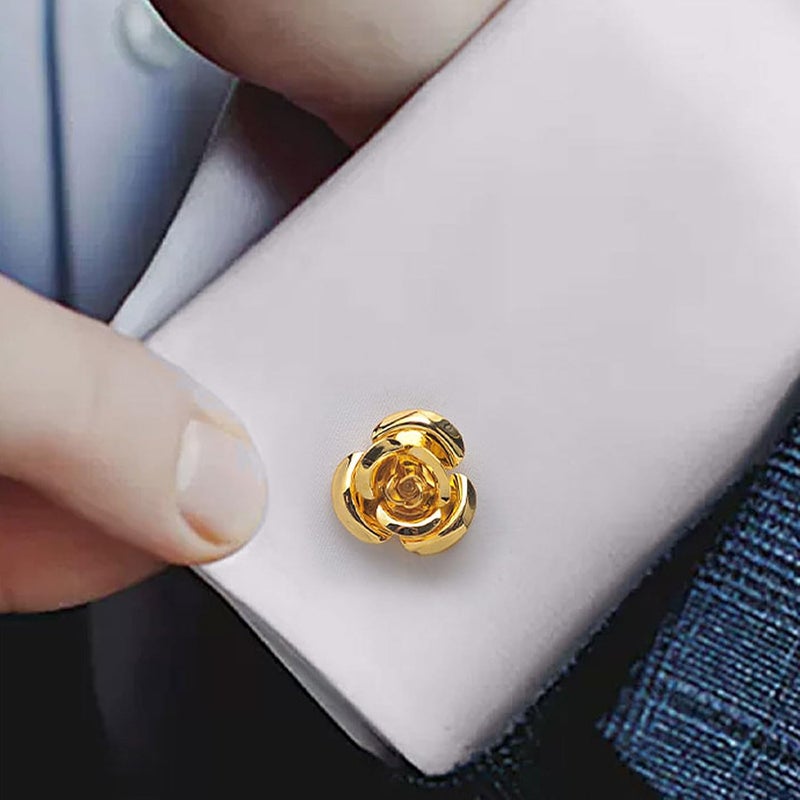 Jonwo Rose Gold Flower Shape French Shirt Jewelry Cufflinks Stainless Tuxedo Cuff Links Buttons With Gift Box for Business Wedding - Image 4